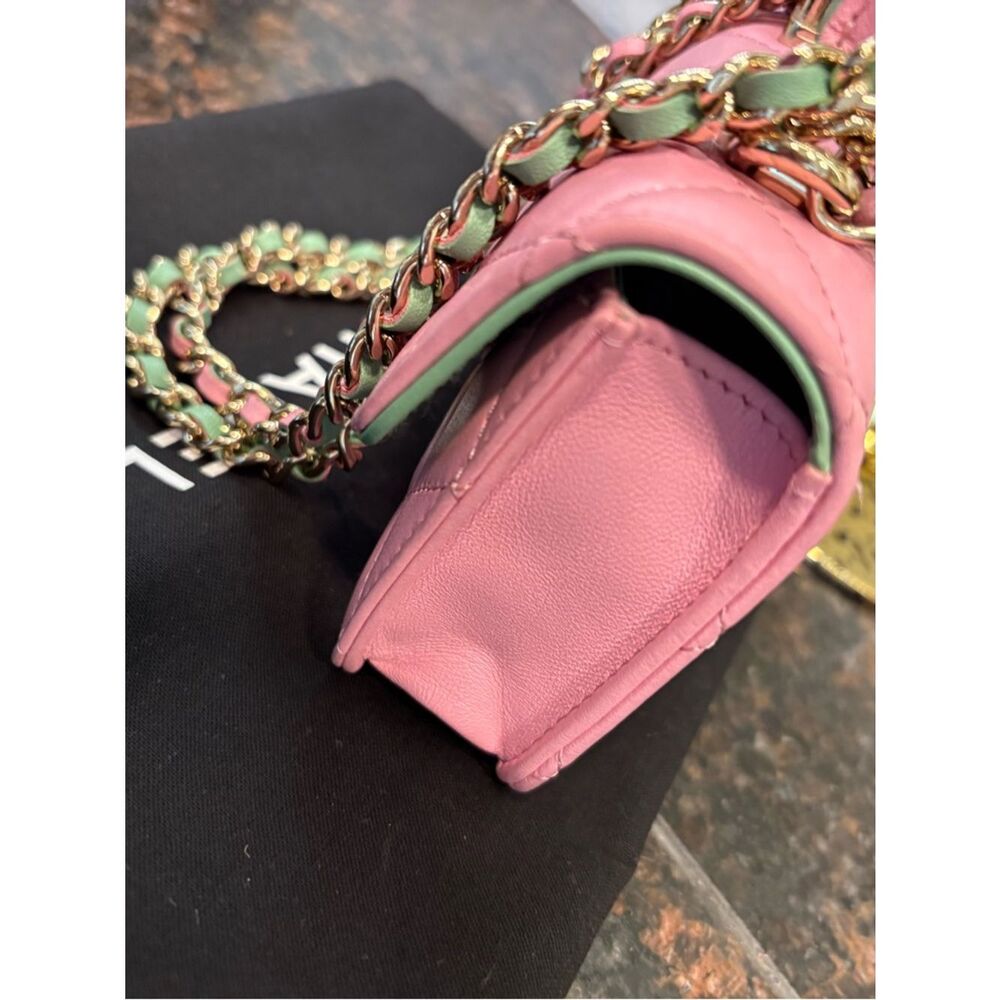 Chanel Mini Wallet On Chain Pink Lambskin Gold Card Shoulder Crossbody/Dust Bag - Picture 6 of 8
